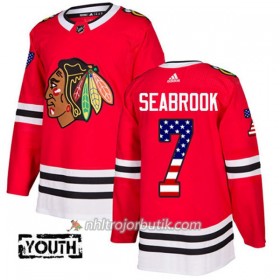 Barn Ishockey Chicago Blackhawks Tröja Brent Seabrook 7 Adidas 2017-2018 Röd USA Flag Fashion Authentic